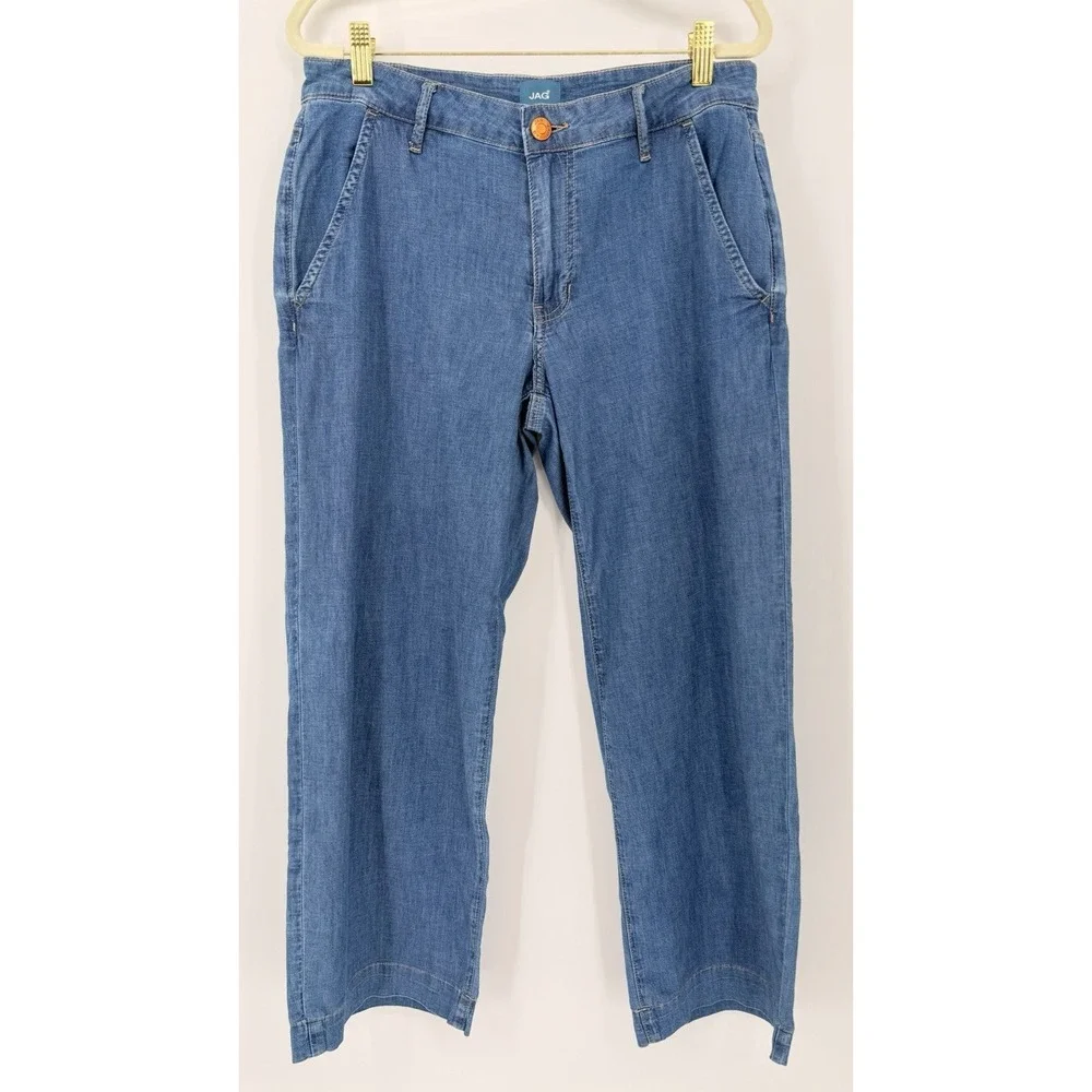 Jag Blue Denim Wide Leg Trousers Size 6/30 FITS 32x27.5 Casual‎ Lightweight